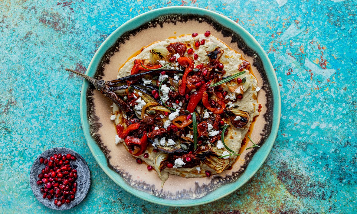 Baba Ghanouj med grillet paprika og soltørket tomat